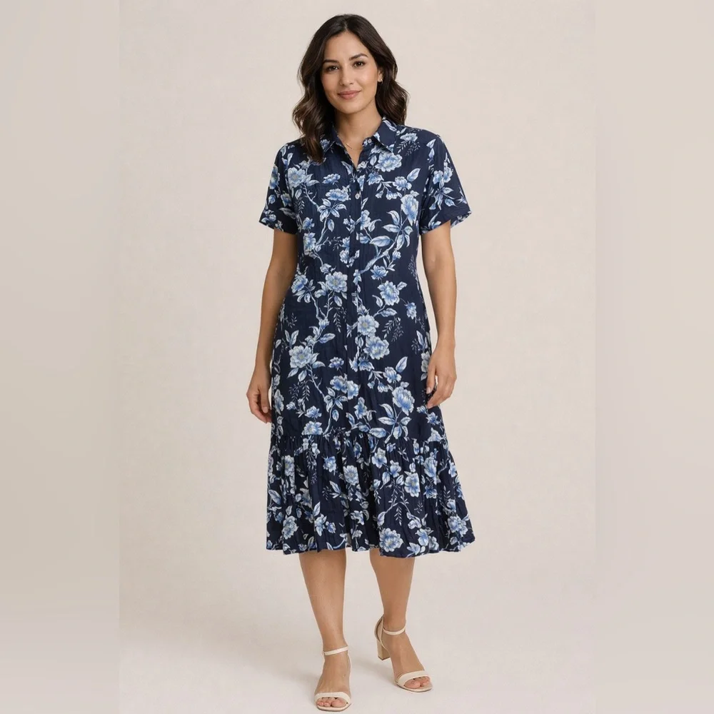 Johnny Was Womens Maxi Button Front Floral Dress Medium Floral‎ Boho Print